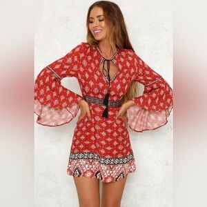 Summer Long Sleeve Print Mini Dress